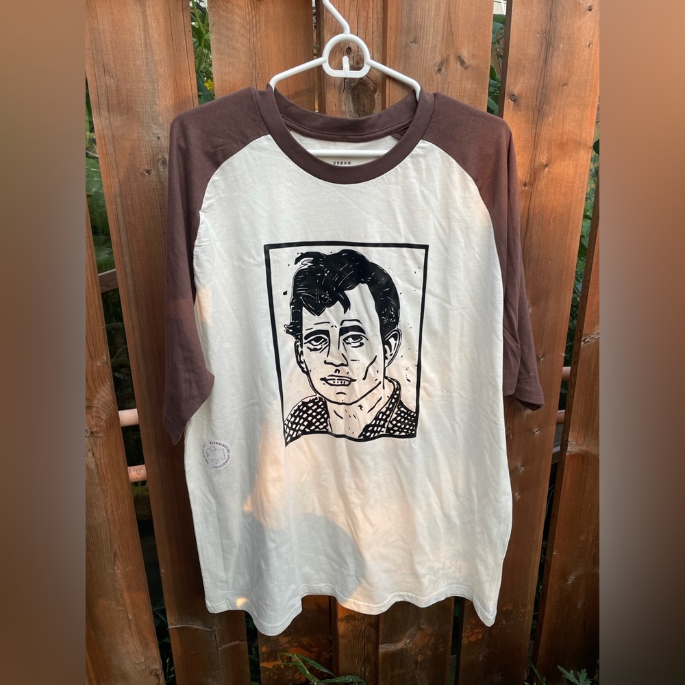 🍷 Jack Kerouac On The Road Beat Poet US L Raglan Tee Shirt Mad Quote Poetry 🍷